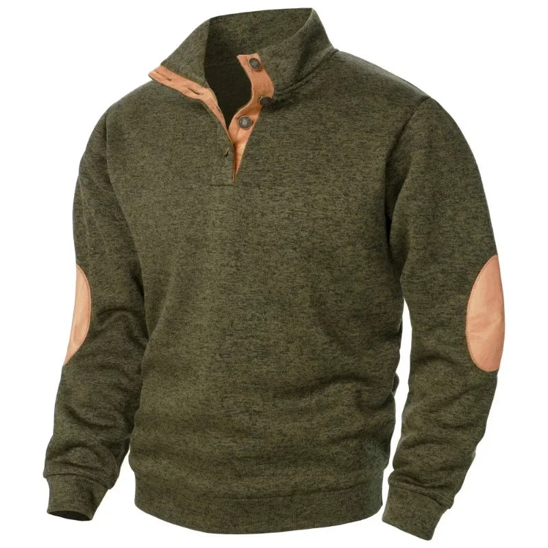 Olvoria | Men's Quarter-Zip Pullover Sweatshirt with Suede Patches