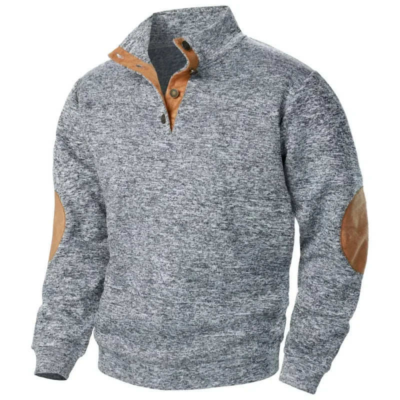 Olvoria | Men's Quarter-Zip Pullover Sweatshirt with Suede Patches