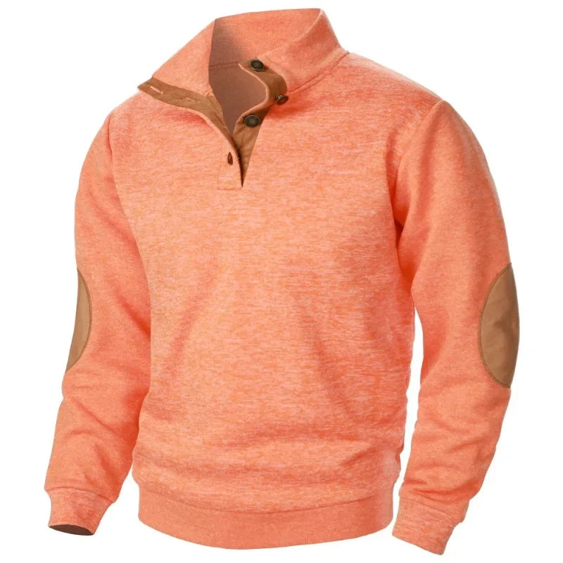 Olvoria | Men's Quarter-Zip Pullover Sweatshirt with Suede Patches