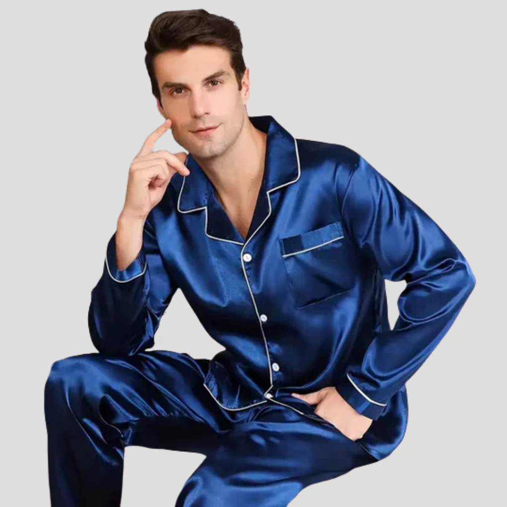 Olvoria | Men's Satin Pajama Set with Piping