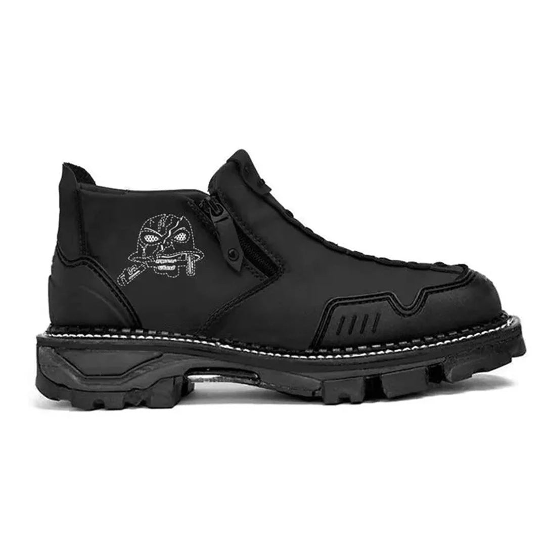 Olvoria | Men's Skull Accent Ankle Boots with Side Zipper