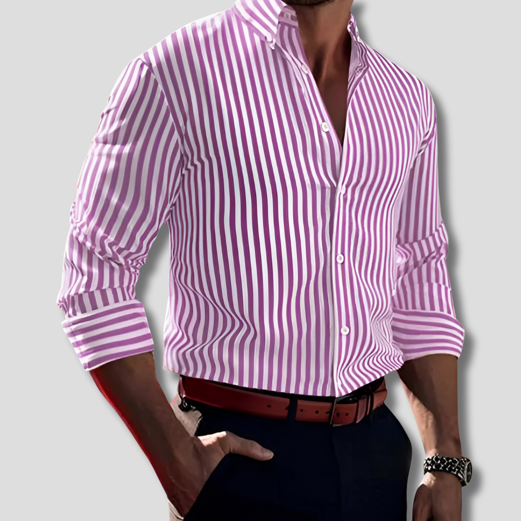 Olvoria | Men's Striped Button-Up Dress Shirt