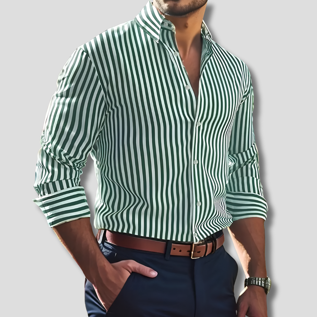 Olvoria | Men's Striped Button-Up Dress Shirt