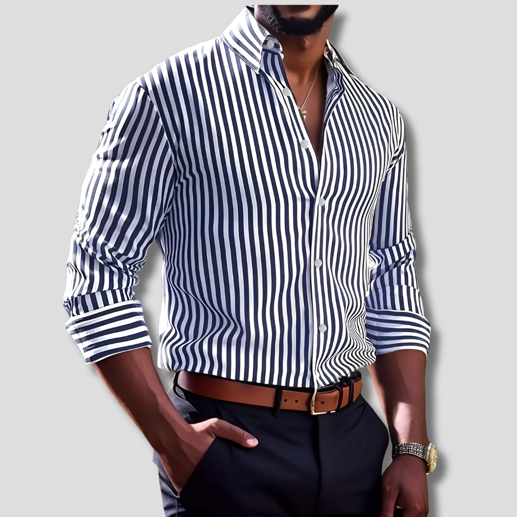 Olvoria | Men's Striped Button-Up Dress Shirt