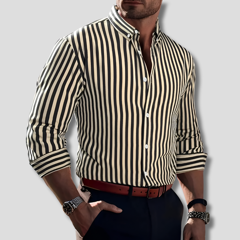 Olvoria | Men's Striped Button-Up Dress Shirt