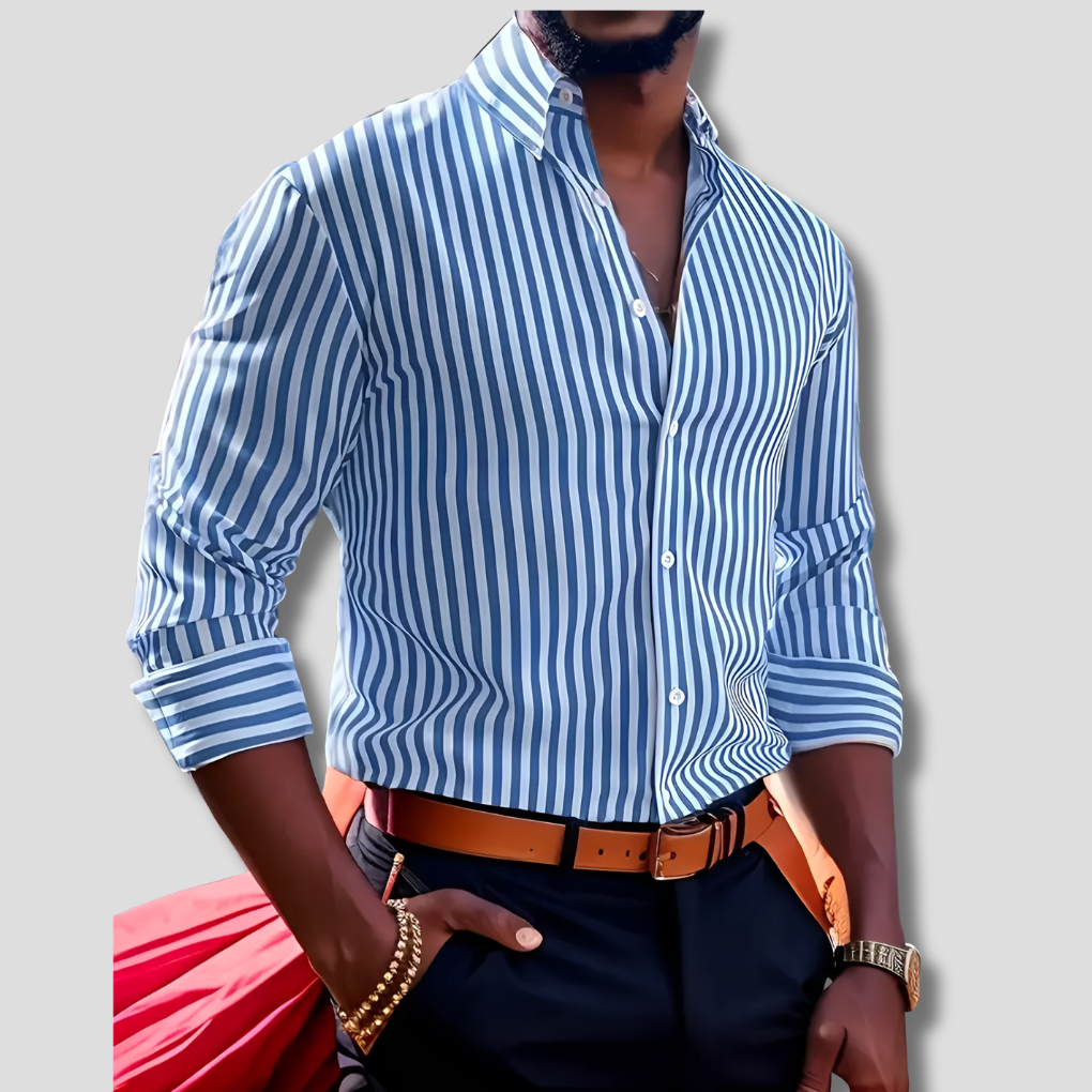 Olvoria | Men's Striped Button-Up Dress Shirt