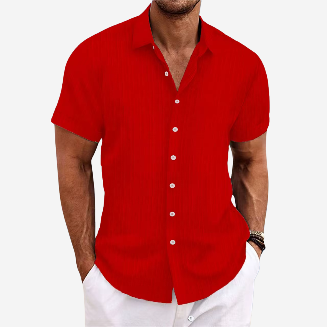 Olvoria | Men's Textured Short Sleeve Button-Up Shirt