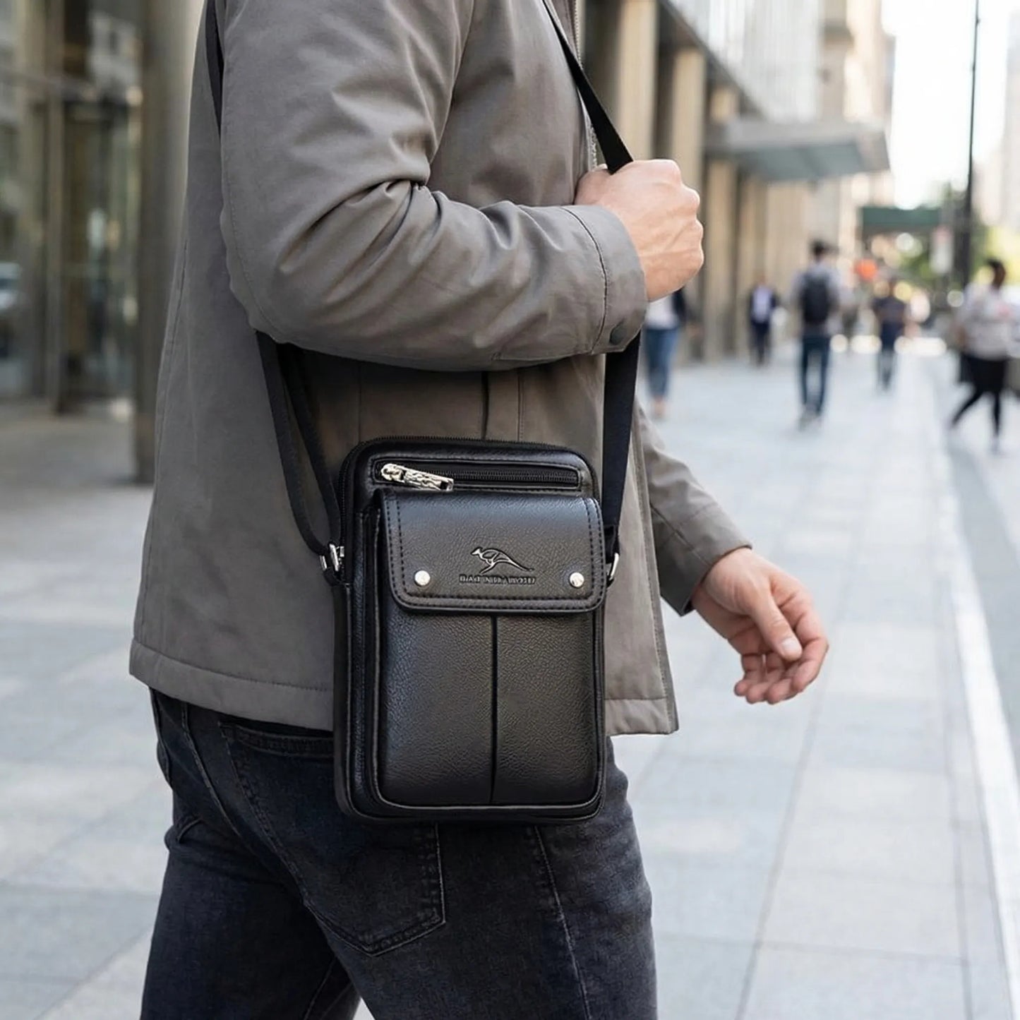 Olvoria | Men's Vertical Crossbody Bag with Flap Pocket