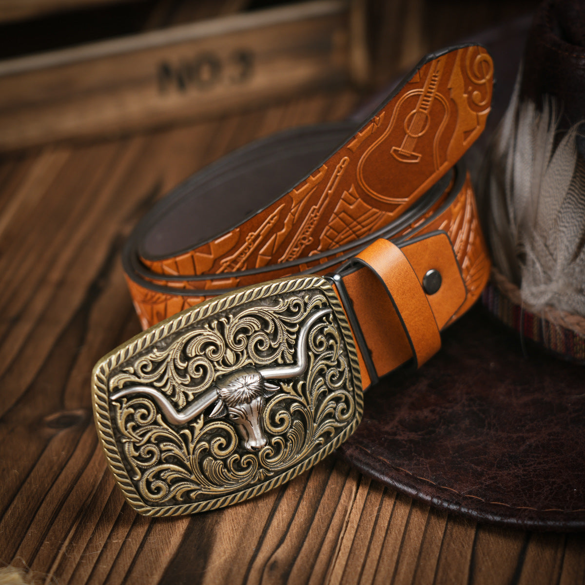 Olvoria | Men's Western Style Belt – Vegan Leather Belt with Sturdy Metal Buckle