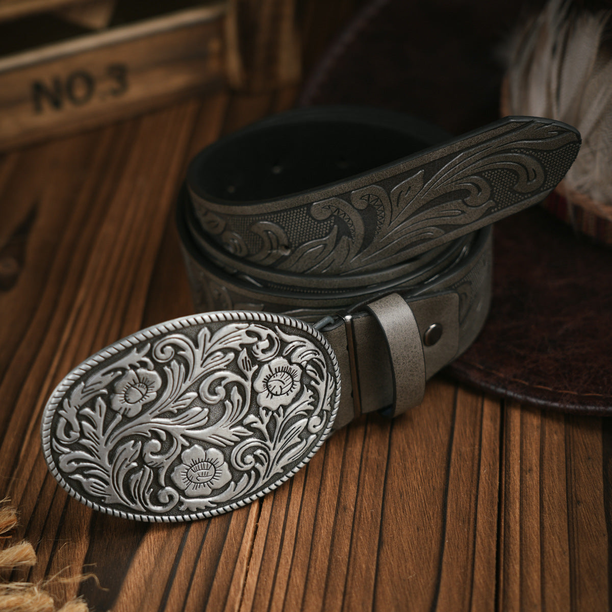 Olvoria | Men's Western Style Belt – Vegan Leather Belt with Sturdy Metal Buckle