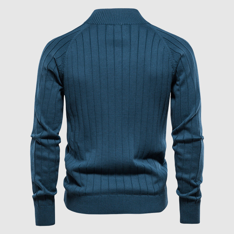 Olvoria | Men's Zip-Up Knit Cardigan with Diamond Stitch
