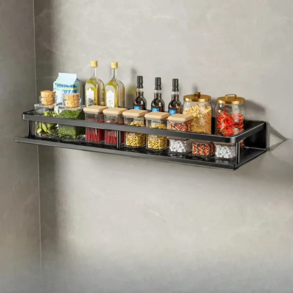 Olvoria | Metal Wall Shelf for Kitchen | Space-Saving Storage | Black