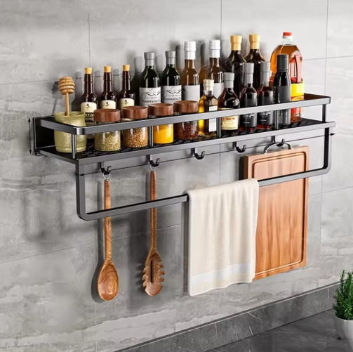 Olvoria | Metal Wall Shelf for Kitchen | Space-Saving Storage | Black