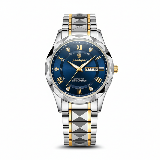 Olvoria Model 615 | Luxury Men's Watch | Japanese MIYOTA Quartz Movement | 316L Stainless Steel Case | Hardlex Crystal Glass | 3 ATM Waterproof | Luminous Indices & Date