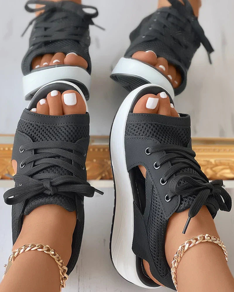 Olvoria - Orthopedic Muffin Sandals with Cutout and Lacing
