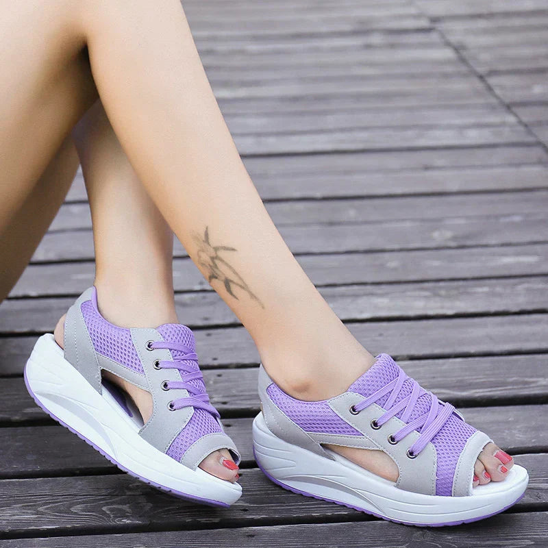 Olvoria - Orthopedic Muffin Sandals with Cutout and Lacing