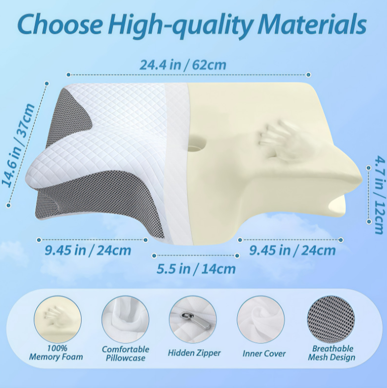 Olvoria | Pillow for Sleep Apnea & Snoring Relief – Ergonomic Memory Foam Anti-Snore Pillow for Better Breathing & Deep Sleep Support
