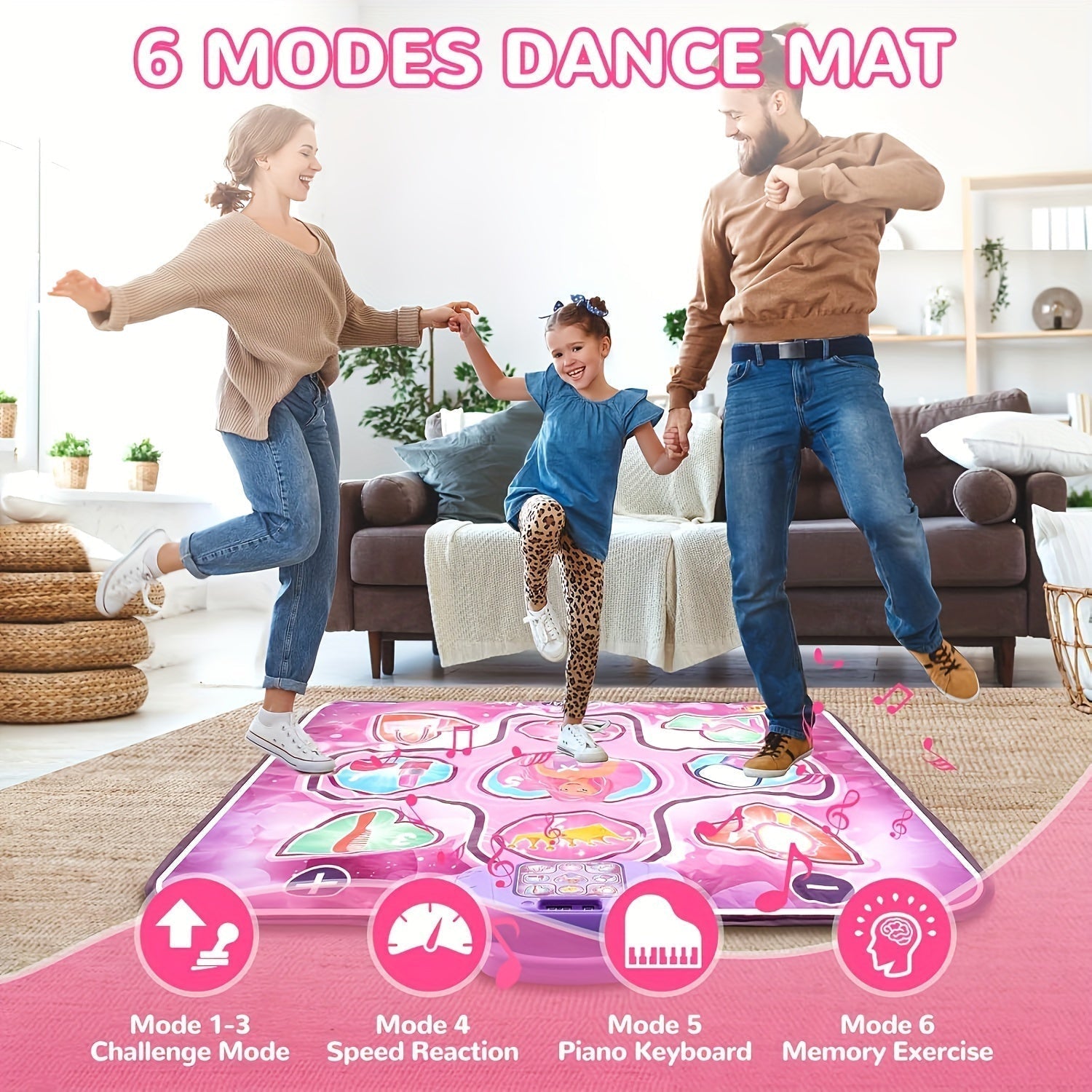 Olvoria | Pink Dance Mat for Kids with Scoring Function and Rhythmic Games – No TV – DanceFun Mat
