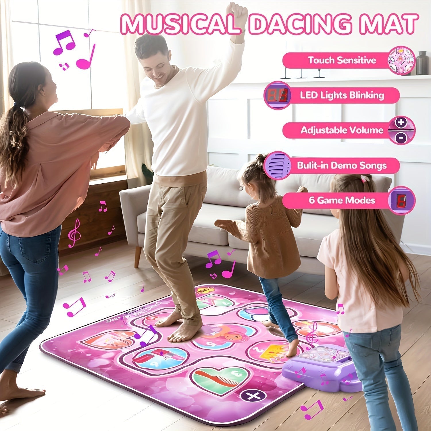Olvoria | Pink Dance Mat for Kids with Scoring Function and Rhythmic Games – No TV – DanceFun Mat