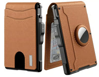 Olvoria | Porte-monnaie minimaliste pliable en aluminium avec clip à billets, emplacements en cuir pour cartes de crédit, protection RFID