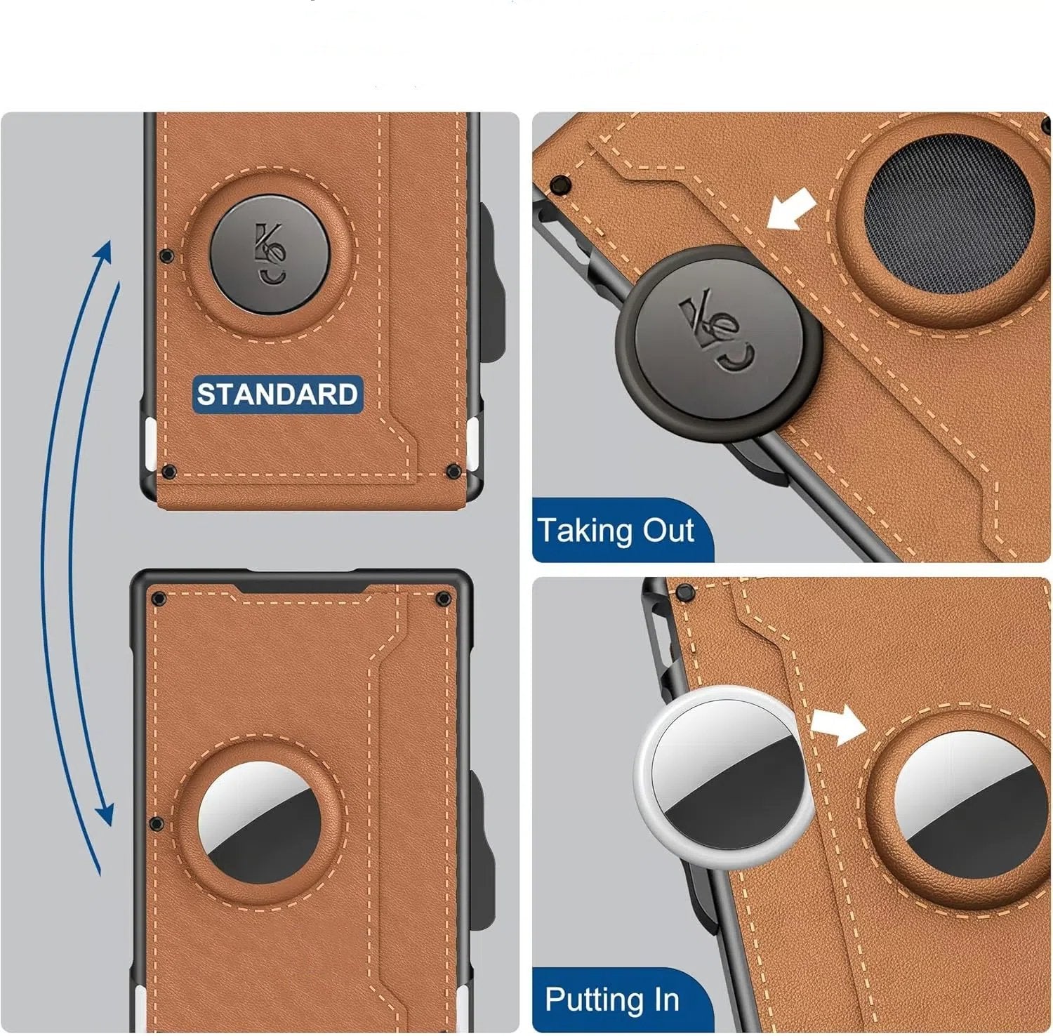 Olvoria | Pop Up Aluminum Bag Money Clip Slim Leather Slots Credit Card Holder RFID Blocking Bifold Minimalist Wallet