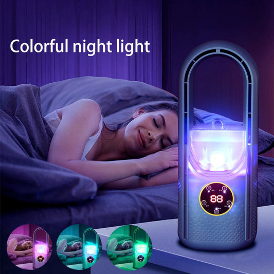 Olvoria | Portable Bladeless Fan with Colorful LED Night Light