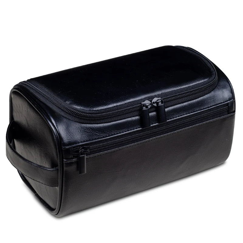 Olvoria | Premium Leather Toiletry Bag | Three-Layer Water-Repellent Design | Integrated Metal Hook for Hanging | 25x13x13 cm | Compact Travel Organizer with Quick Access Pocket