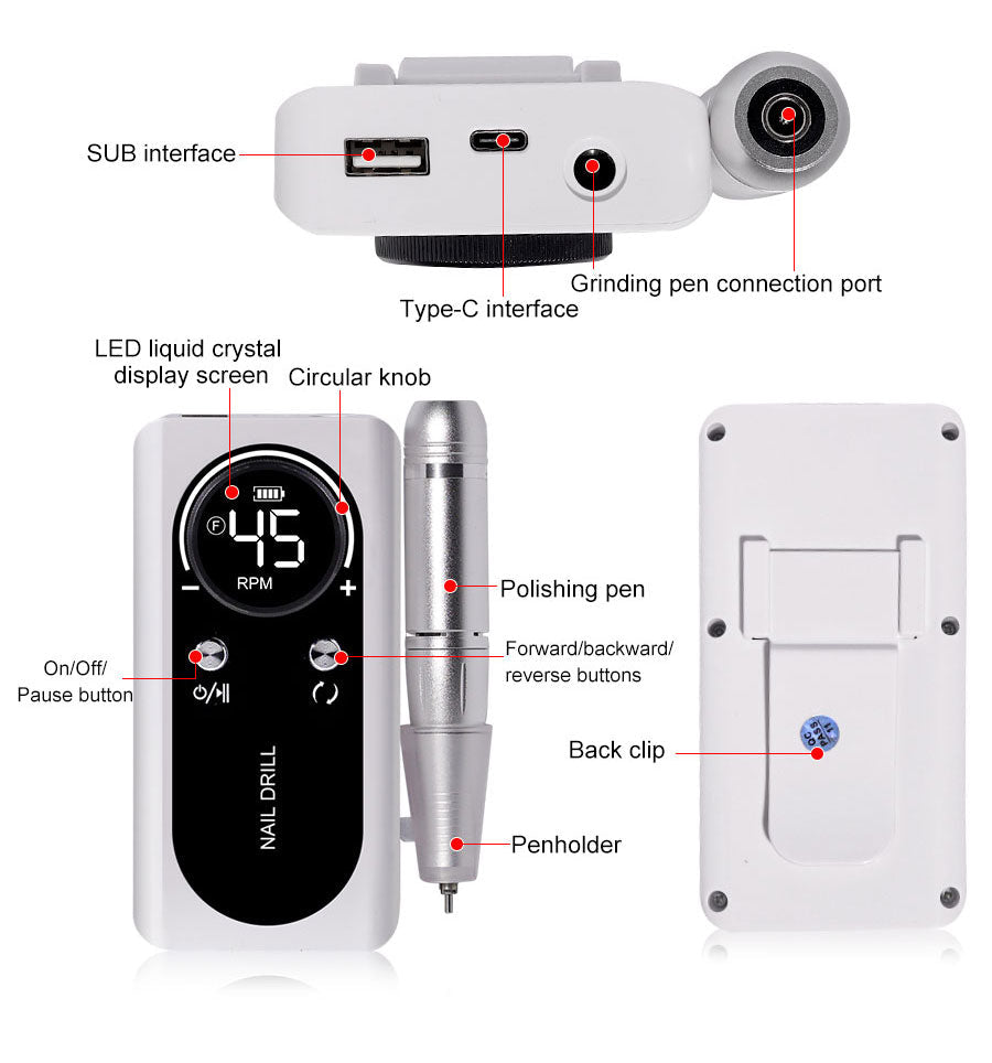 Olvoria | Professional Rechargeable Electric Nail File 45000 RPM