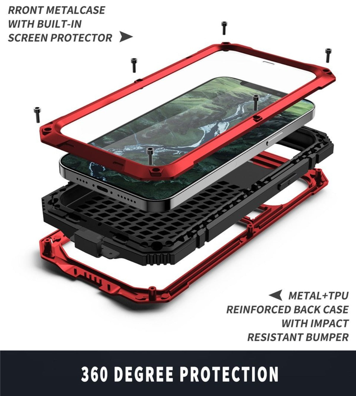 Olvoria | Protective Shockproof Tempered Glass Metal Case for iPhone