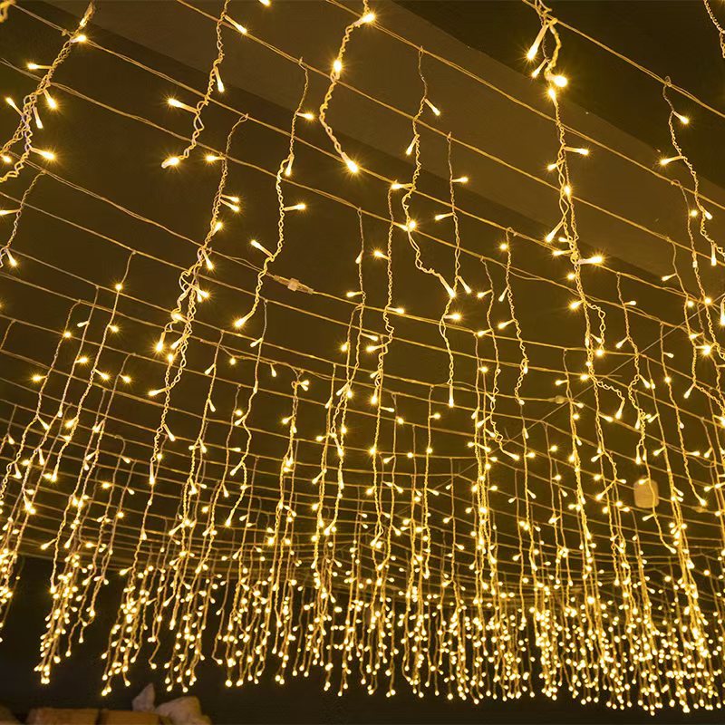 Olvoria | Quntis 50m LED Icicle Light String | IP44 Weatherproof | 36V Low Voltage | 500+ LEDs | Icicle Waterfall Effect | Warm White