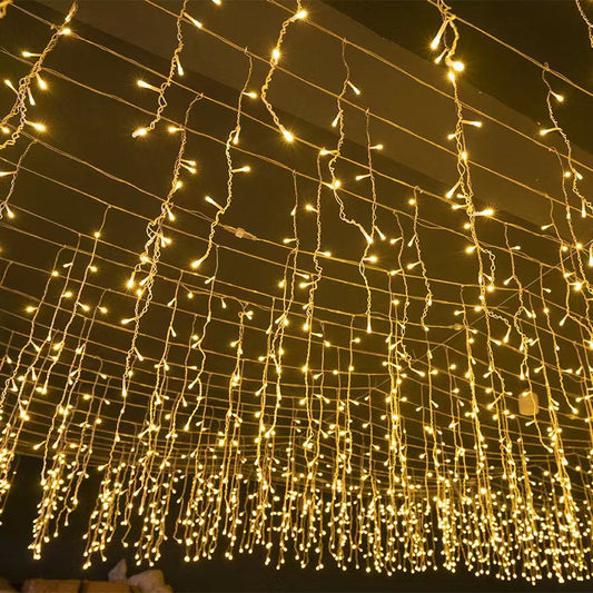 Olvoria | Quntis 50m LED Icicle Light String | IP44 Weatherproof | 36V Low Voltage | 500+ LEDs | Icicle Waterfall Effect | Warm White