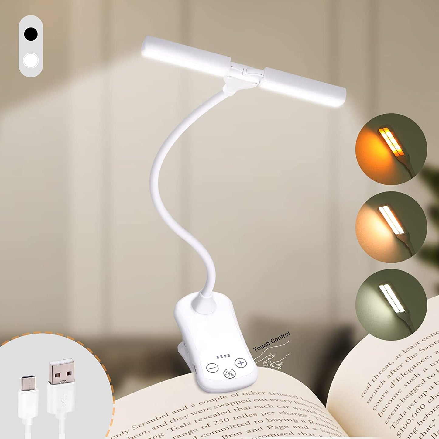 Olvoria | Rechargeable Clip-on Book Light with Dual Lighting