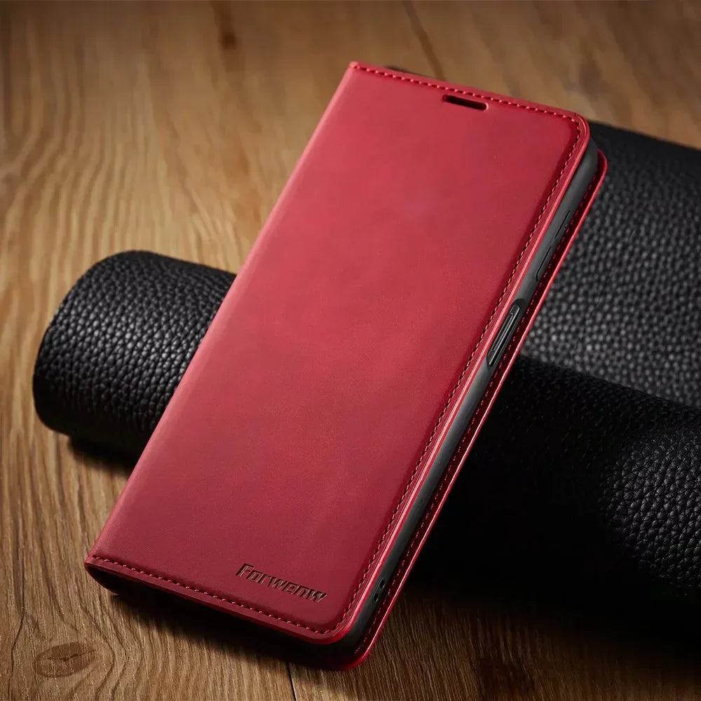 Olvoria | Samsung Case: Magnetic Leather Pouch for Stylish Protection