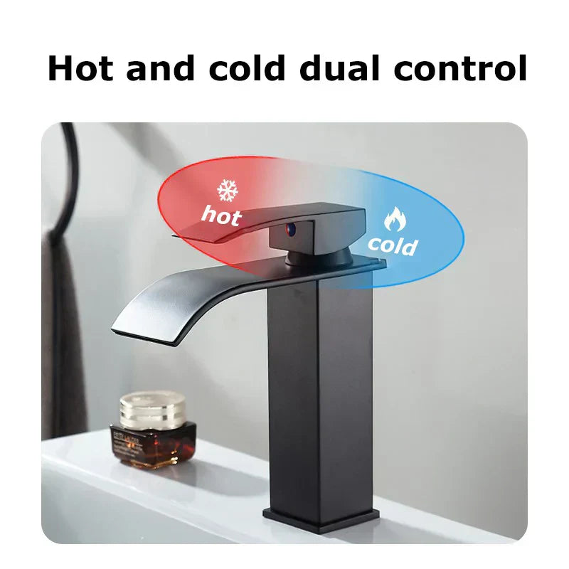 Olvoria Sink Mixer Aqualis Noir | Stainless Steel | Hot & Cold Water | For Bathroom & Guest Toilet