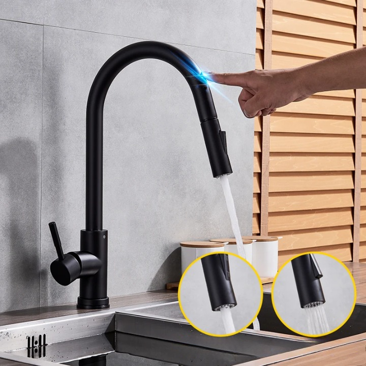 Olvoria | SmartTouch | Kitchen Faucet with Touch Sensor and Pull-Down Spray Head – Brushed Nickel