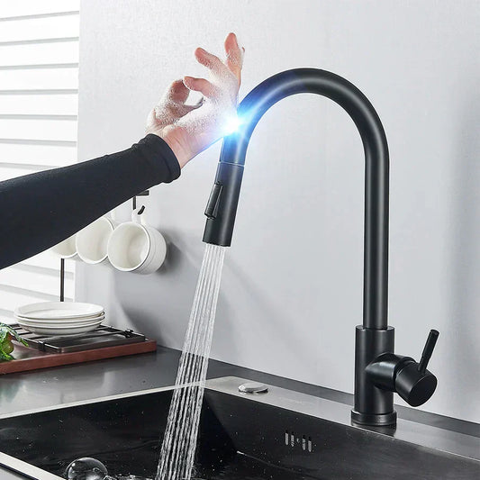 Olvoria | SmartTouch | Kitchen Faucet with Touch Sensor and Pull-Down Spray Head – Brushed Nickel