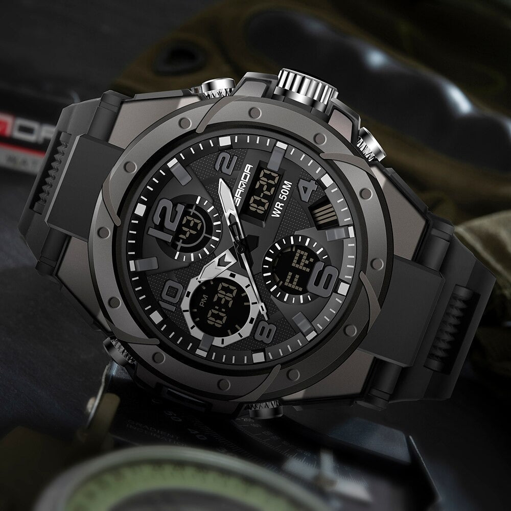 Olvoria | TitanGuard Military Men's Watch – Rugged Multifunctional Analog & Digital Timepiece