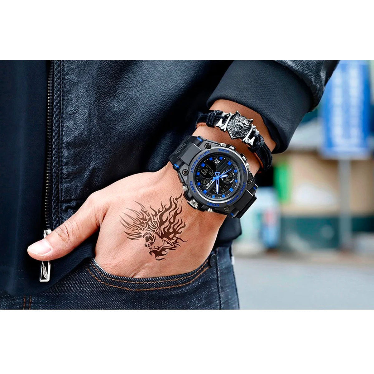 Olvoria | TitanGuard Military Men's Watch – Rugged Multifunctional Analog & Digital Timepiece