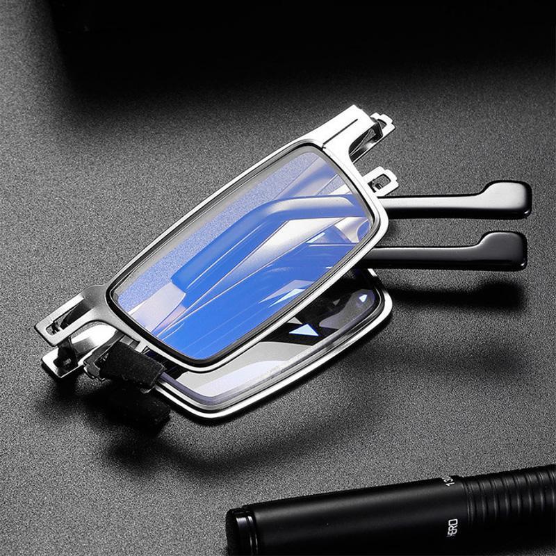 Olvoria | Titanium Reading Glasses with Blue Light Protection – Foldable and Lightweight, Silver, Round/Square