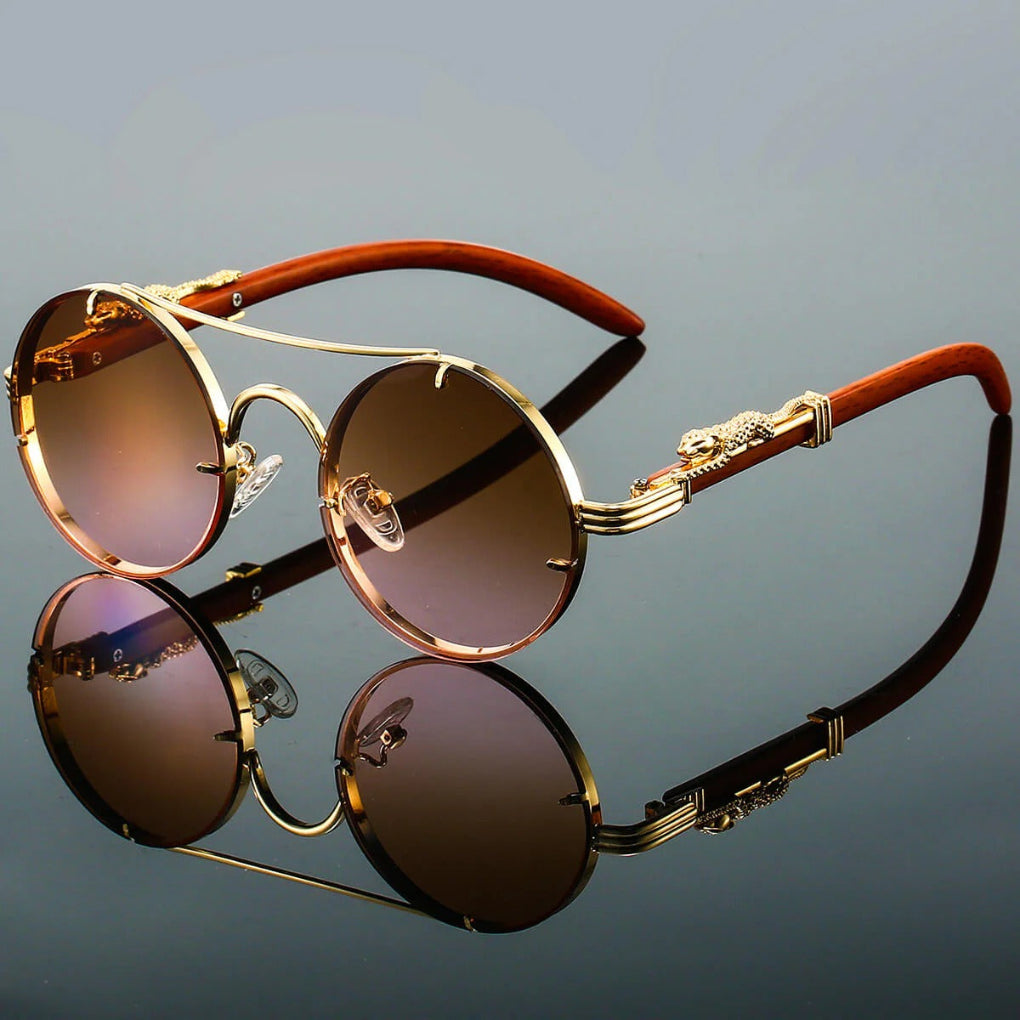 Olvoria | Unisex Round Sunglasses with Double Bridge and Vintage Detail