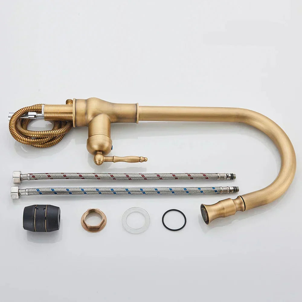 Olvoria | VintageTap Antique Brass Kitchen Tap – Retro Style Mixer Faucet with Swivel Spout
