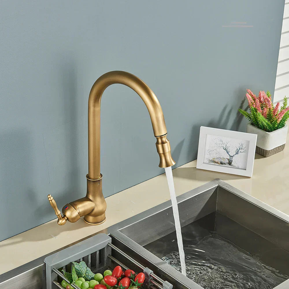 Olvoria | VintageTap Antique Brass Kitchen Tap – Retro Style Mixer Faucet with Swivel Spout
