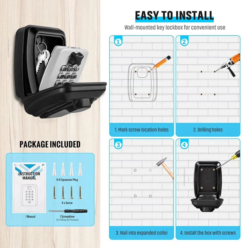 Olvoria | Waterproof Wall-Mounted Key Box – Outdoor Lockable Key Storage with Combination Code