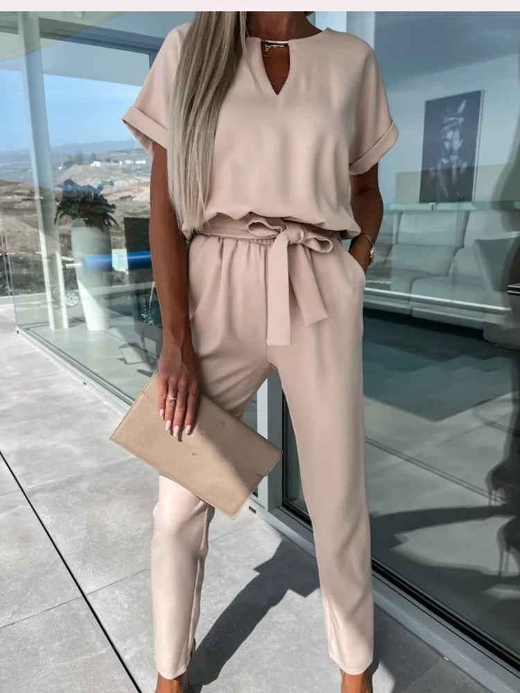 Olvoria | Women's Belted Short Sleeve Jumpsuit