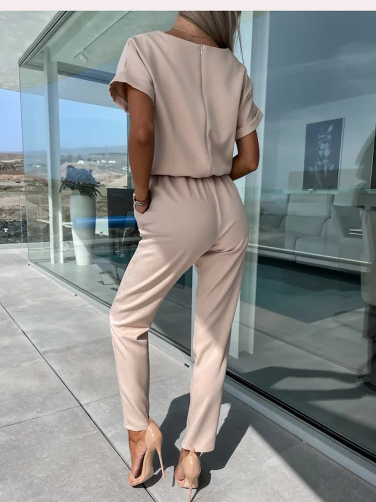 Olvoria | Women's Belted Short Sleeve Jumpsuit