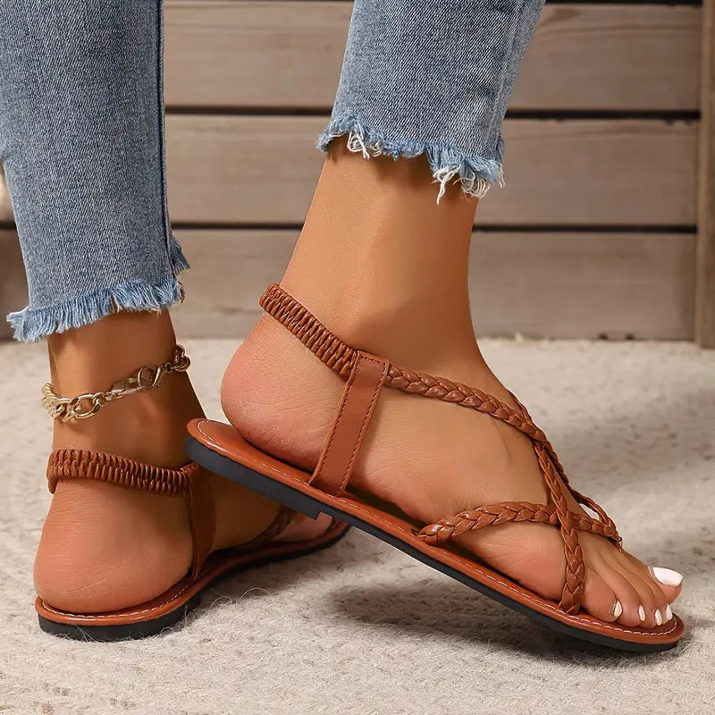 Olvoria | Women's Braided Strap Flat Sandals