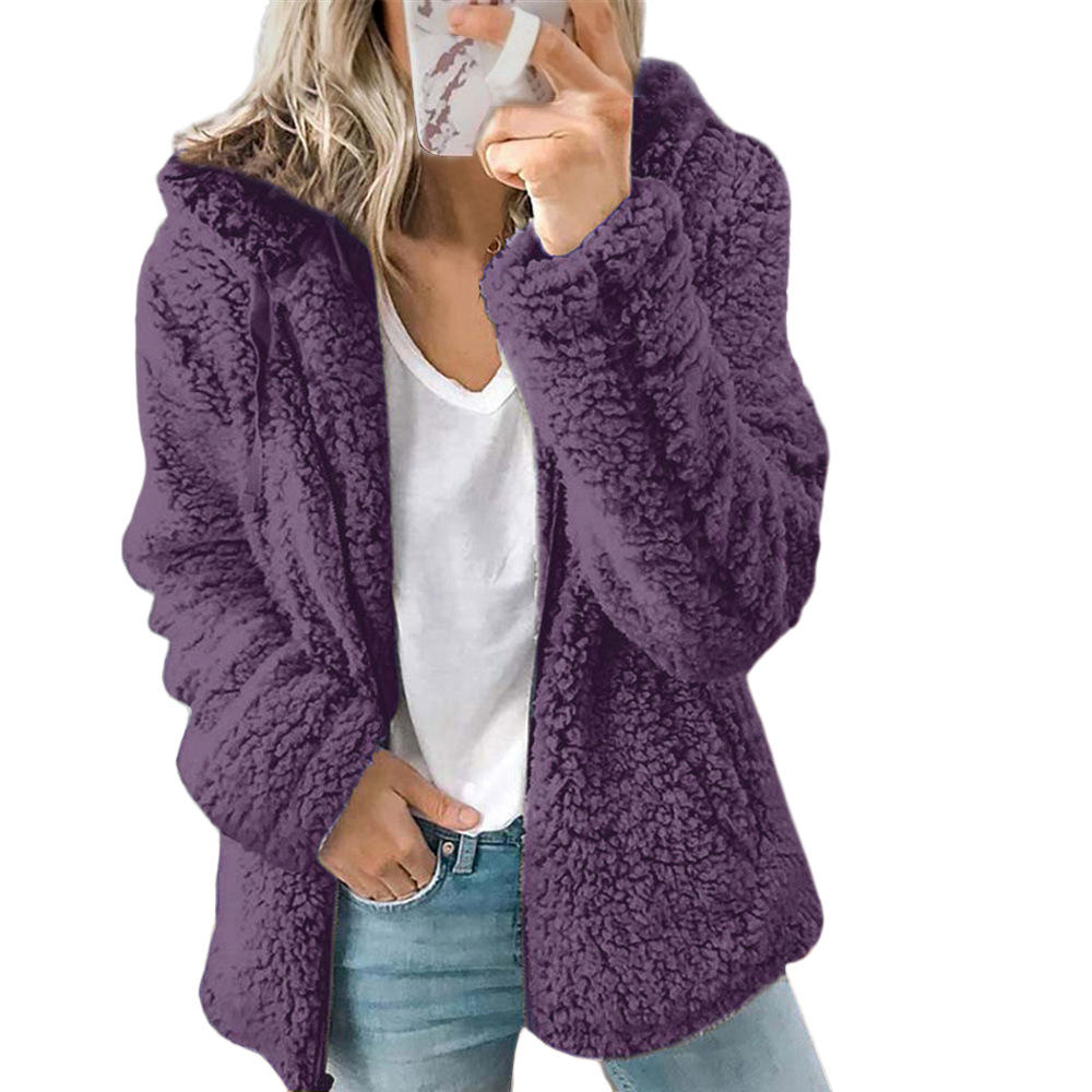 Olvoria Women's Fashion | Elegant Bear Teddy Fur Coat: Soft Fleece Coat with Pockets and Zipper