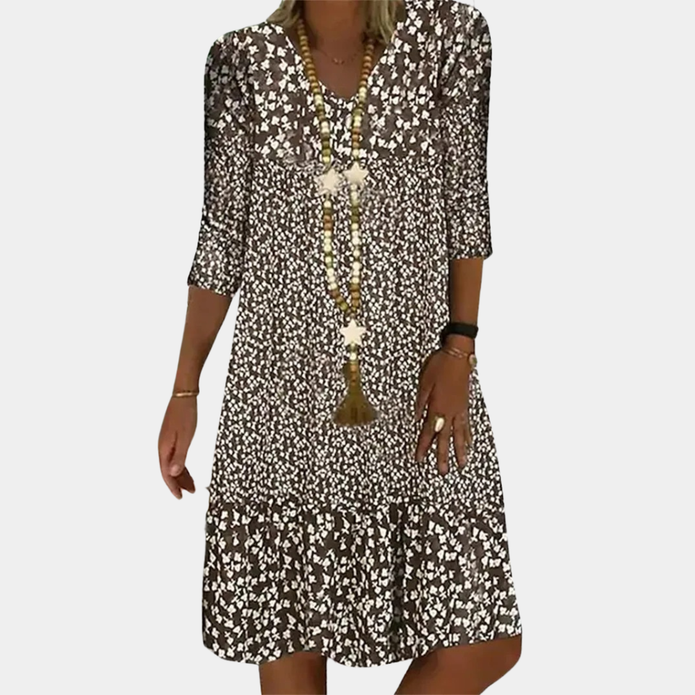 Olvoria | Women's Floral Midi Dress with V-Neck