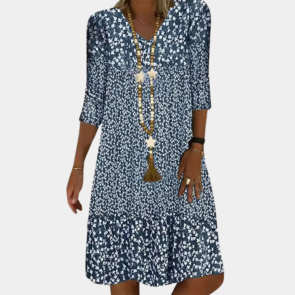 Olvoria | Women's Floral Midi Dress with V-Neck