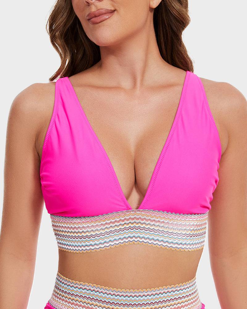 Olvoria | Women's High-Waisted Bikini with Chevron Trim